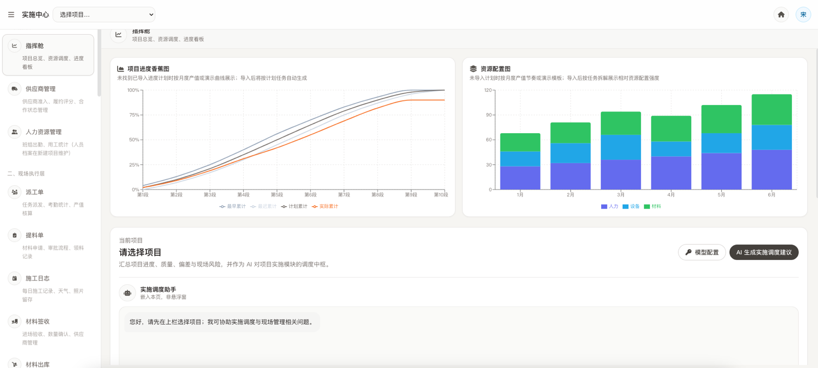 有方有数实施中心项目进度与资源配置界面
